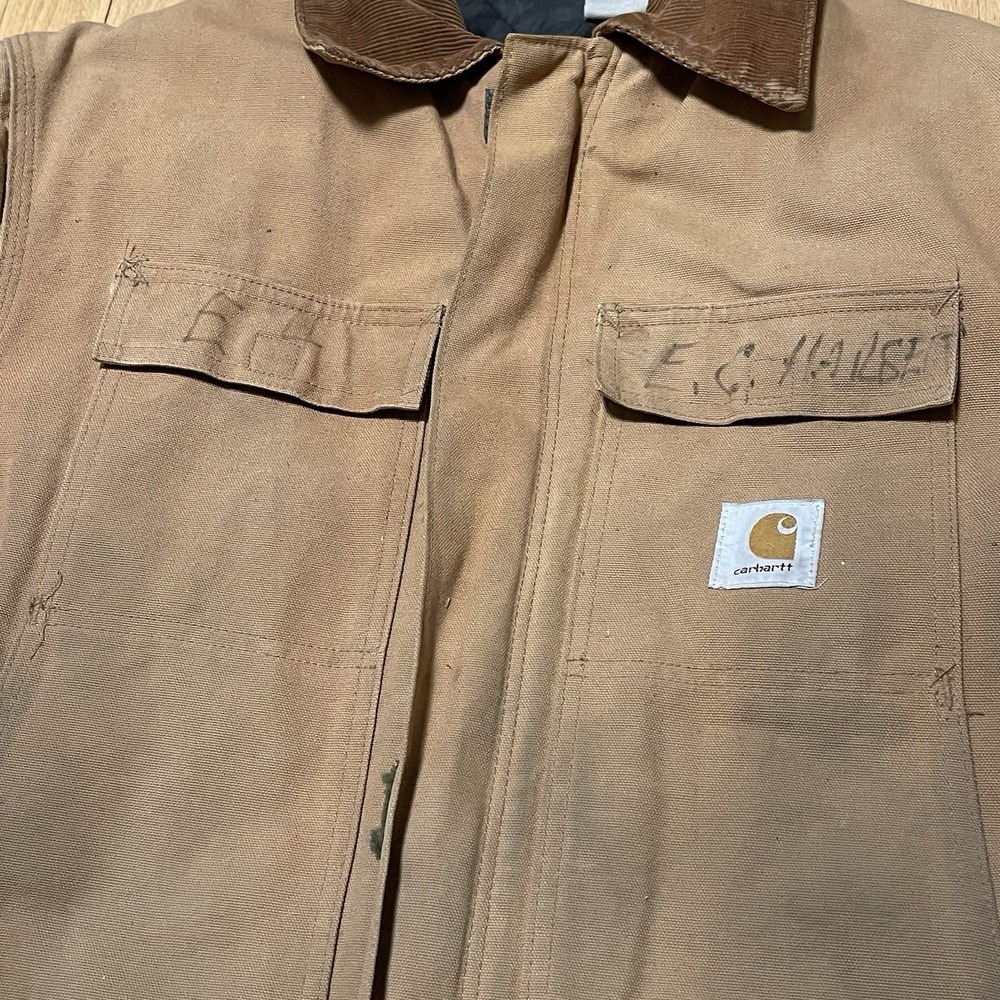 Carhartt Jacket Mens 2XL 48 Reg Insulated Chore Coat Barn Tan Brown Distressed - Picture 9 of 16
